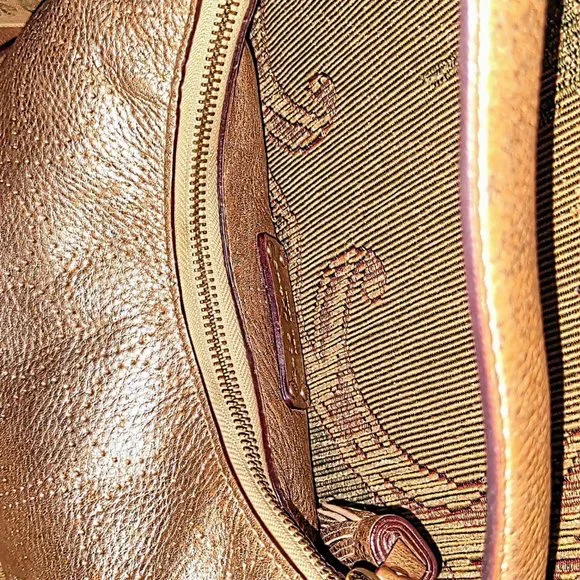 Kate Spade New York Vintage Leather Handbag Gold Metallic Circle Design - Picture 2 of 4